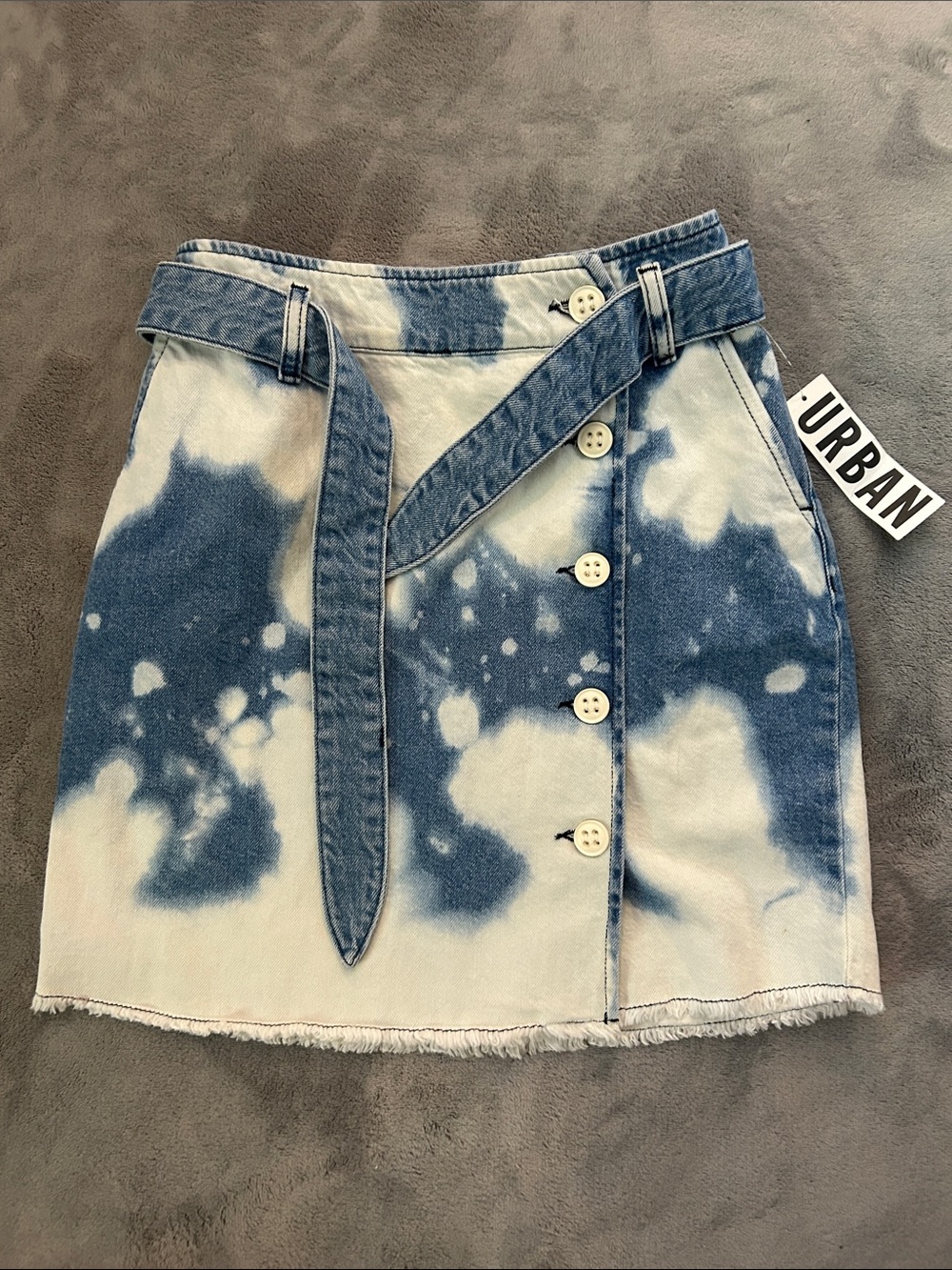 Urban Outfitters Tie-Dye Denim Mini Skirt in Blue and White
